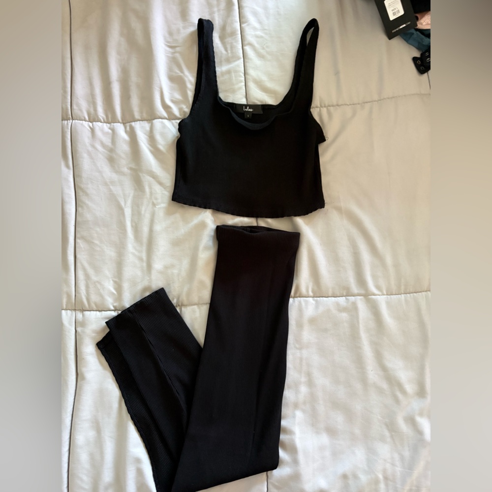 Lulu's Black Crop Top and Skirt Set